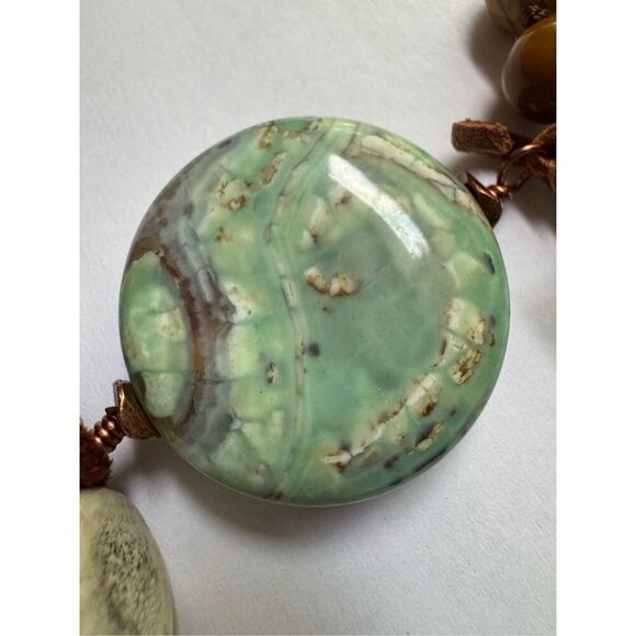 Vintage Native American Viscolite & Jasper Beaded Antler Necklace Navajo Boho - Picture 6 of 7